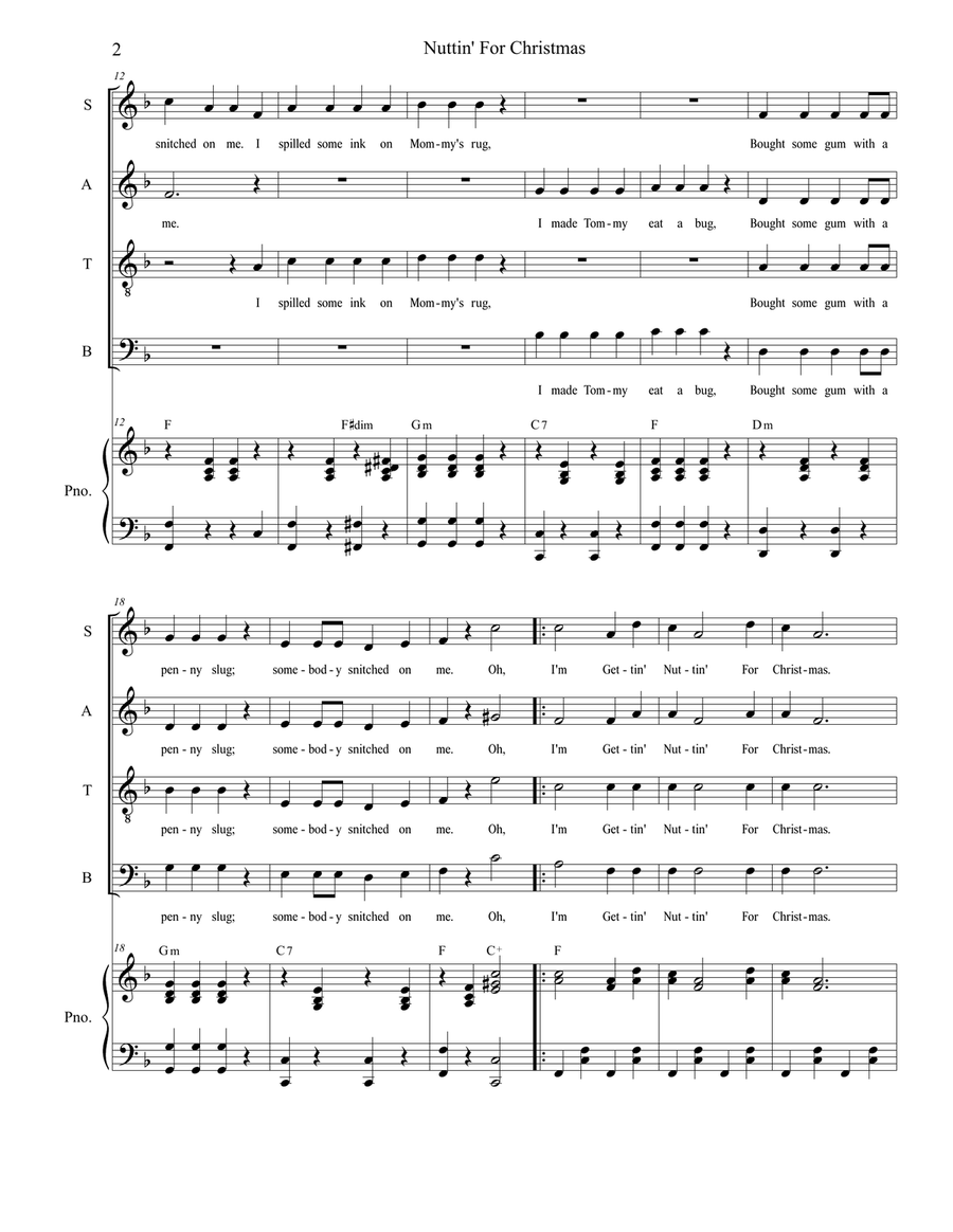 Nuttin' For Christmas Nuttin' For Christmas 4-Part scores gallery preview page 2