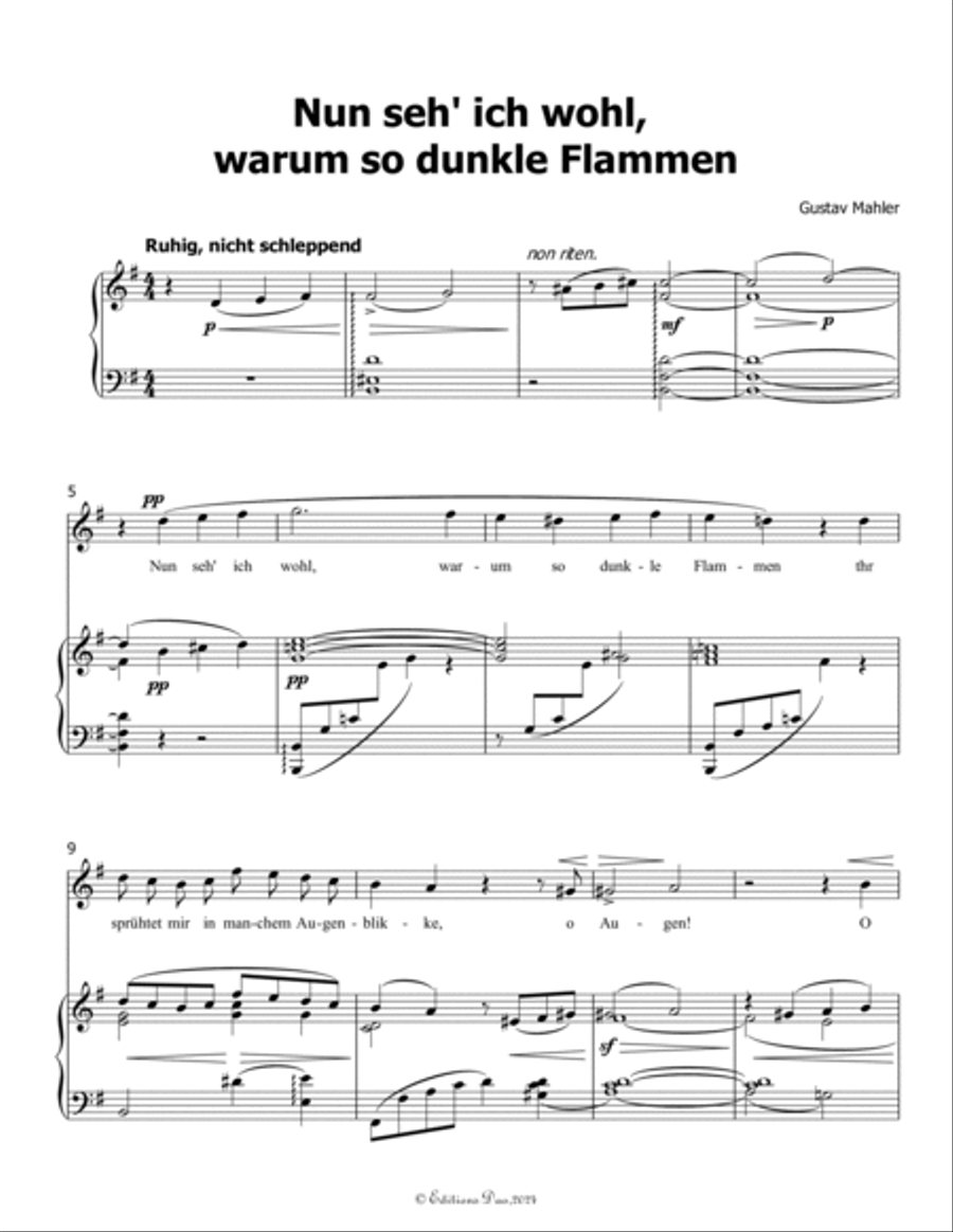 Nun seh ich wohl, by Mahler, in e minor, warum so dunkle Flammen Piano, Vocal scores gallery preview page 3