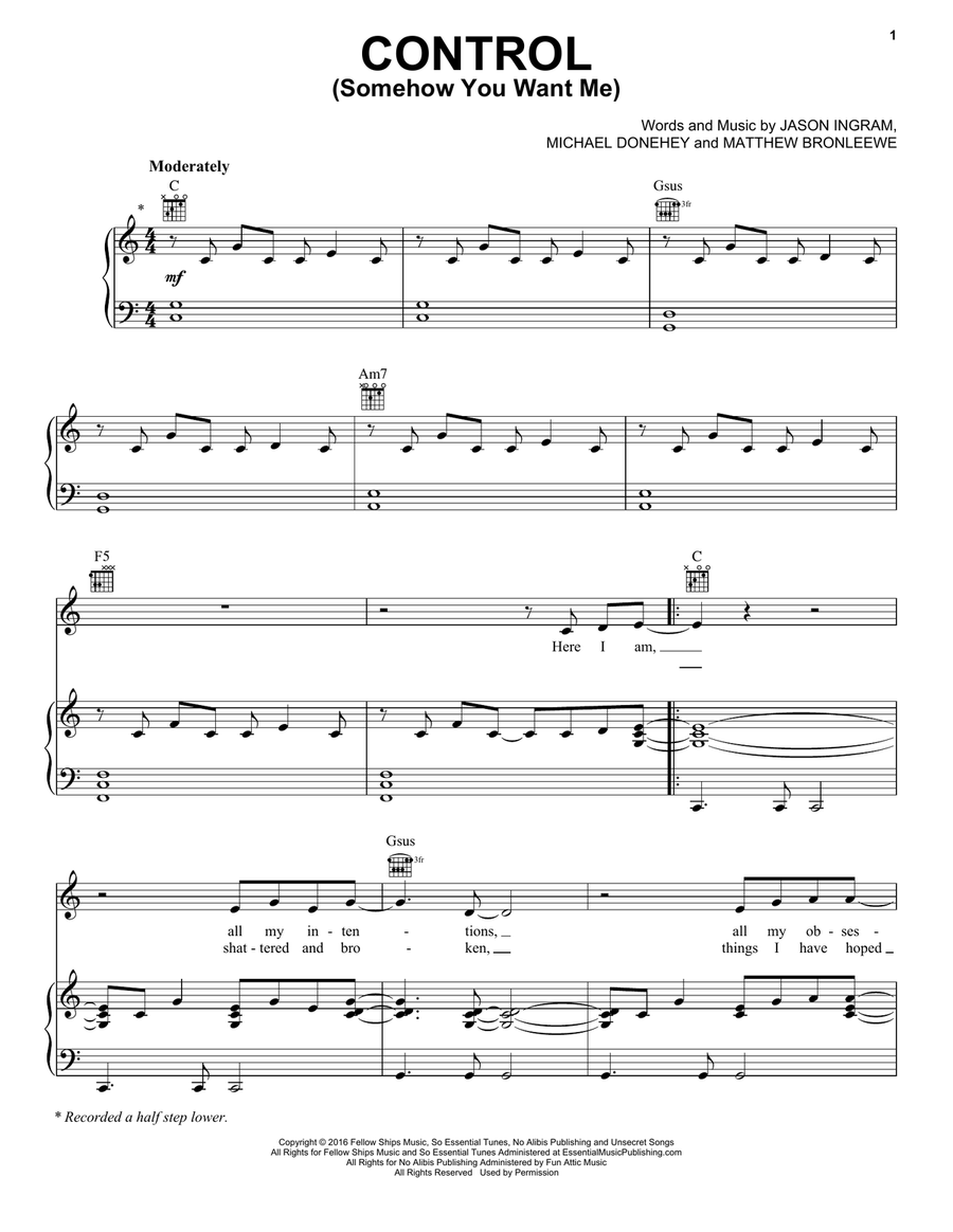 Control (Somehow You Want Me) Piano, Vocal, Guitar scores gallery preview page 1