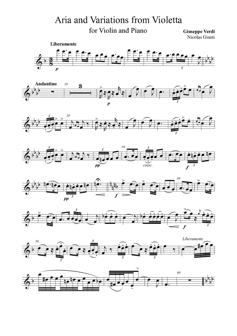 Ah, fors’è lui - Violin solo part Chamber Music scores gallery preview page 1