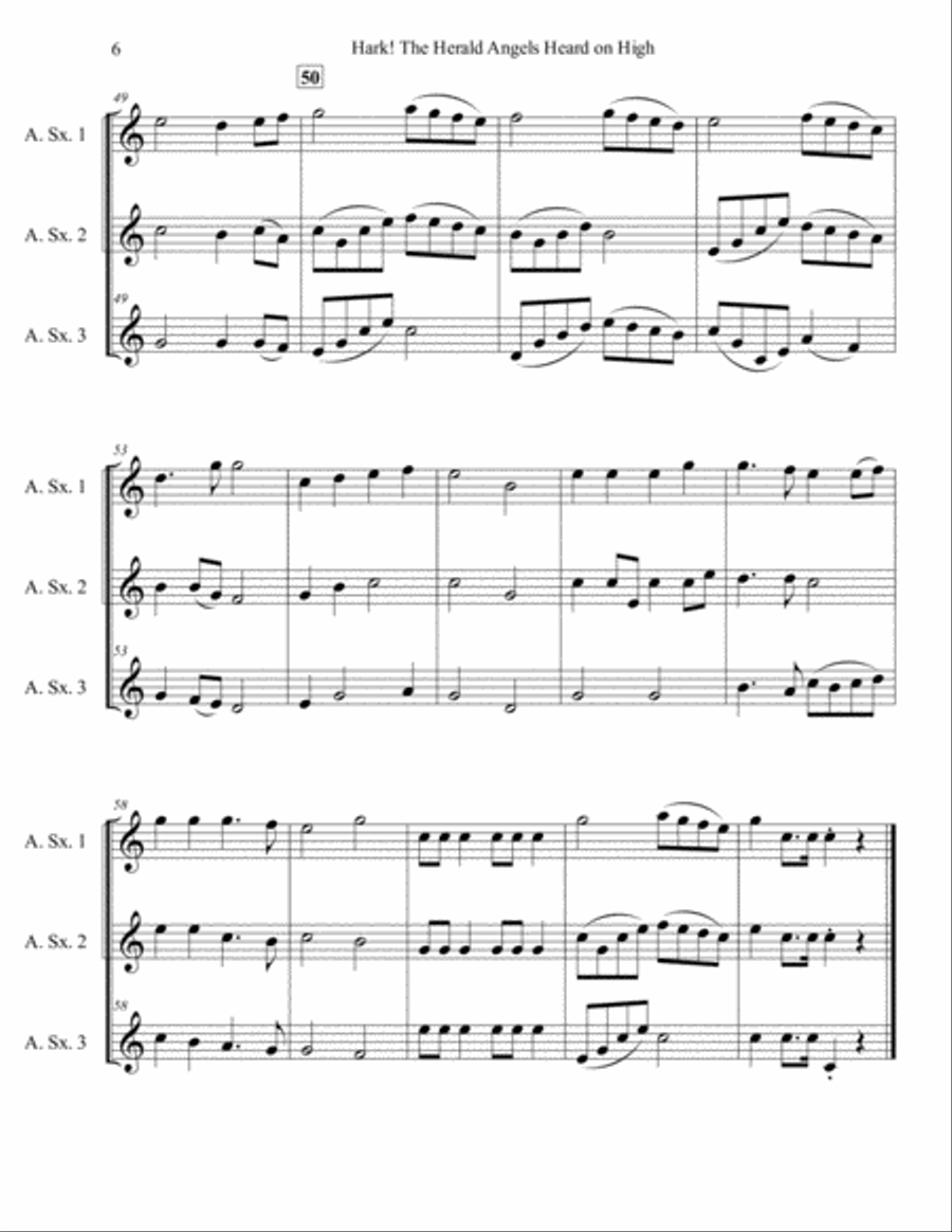 Hark! The Herald Angels Heard on High for Saxophone Trio (AAA or AAT) Woodwind Trio scores gallery preview page 6
