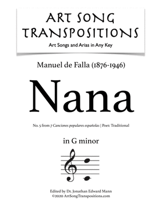 Book cover for FALLA: Nana (transposed to G minor)