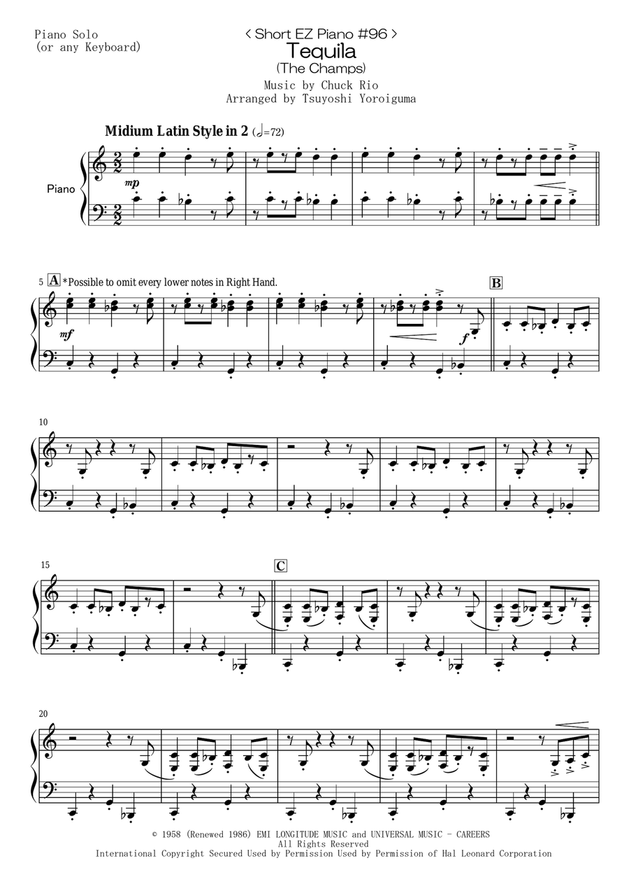 Tequila Easy Piano scores gallery preview page 1