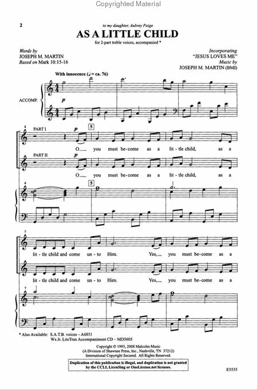 As a Little Child 2-Part scores gallery preview page 2