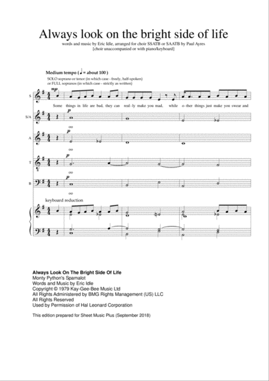 Always Look On The Bright Side Of Life 4-Part scores gallery preview page 2