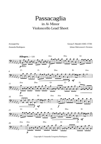Passacaglia - Easy Cello Lead Sheet in Abm Minor (Johan Halvorsen's Version) image number null