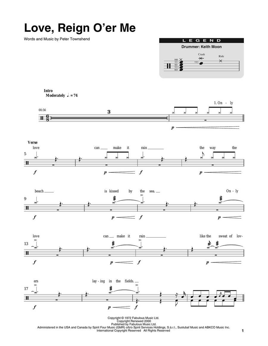 Love, Reign O'er Me Love, Reign O'er Me Drum Set scores gallery preview page 1