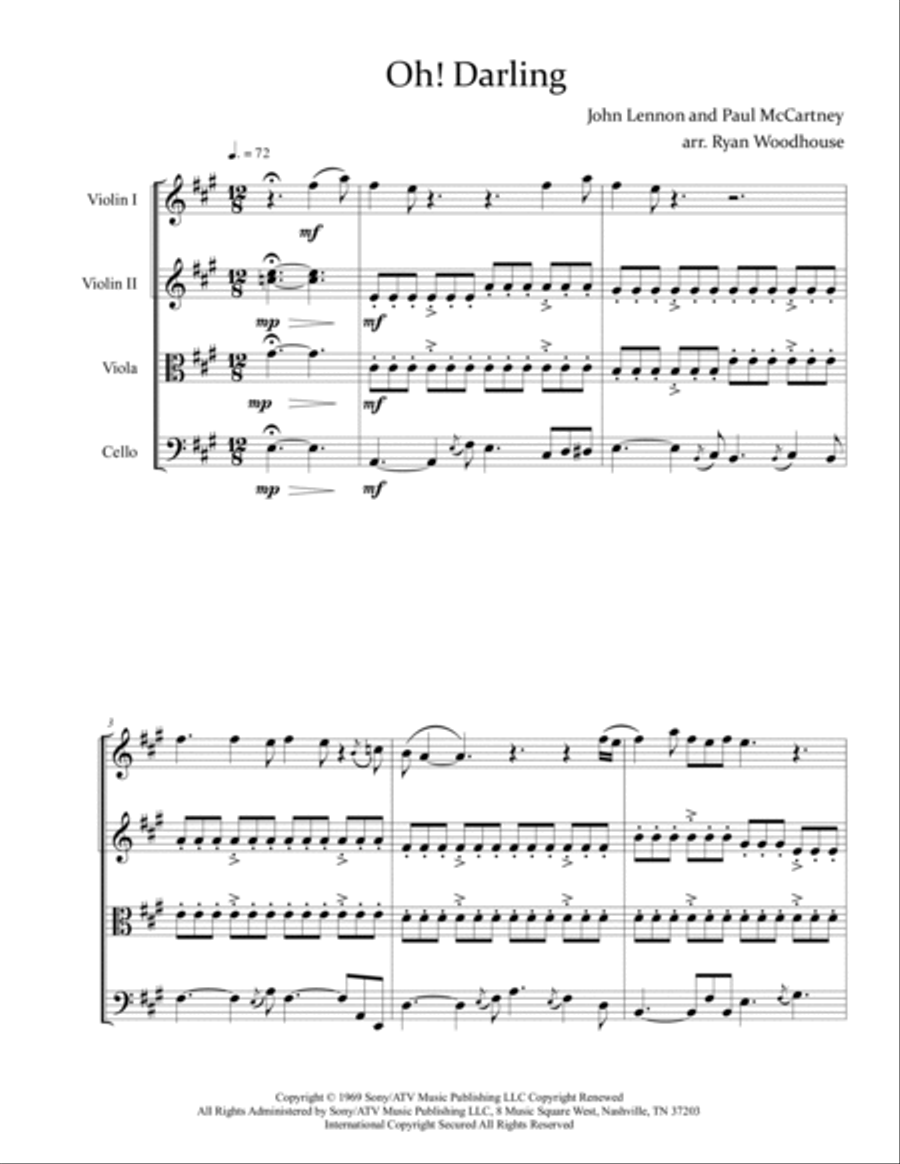 Oh! Darling String Quartet scores gallery preview page 3
