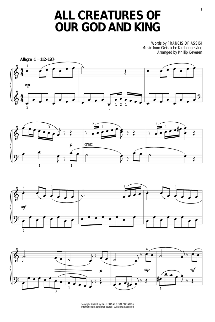 All Creatures Of Our God And King [Classical version] (arr. Phillip Keveren) Piano Solo scores gallery preview page 1