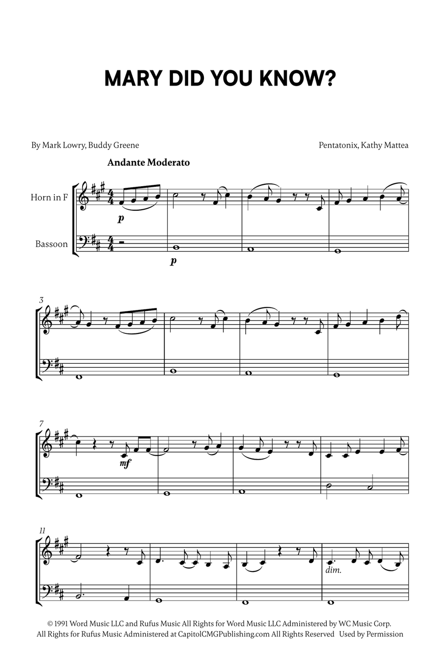 Mary, Did You Know? Mary, Did You Know? Woodwind Duet scores gallery preview page 1