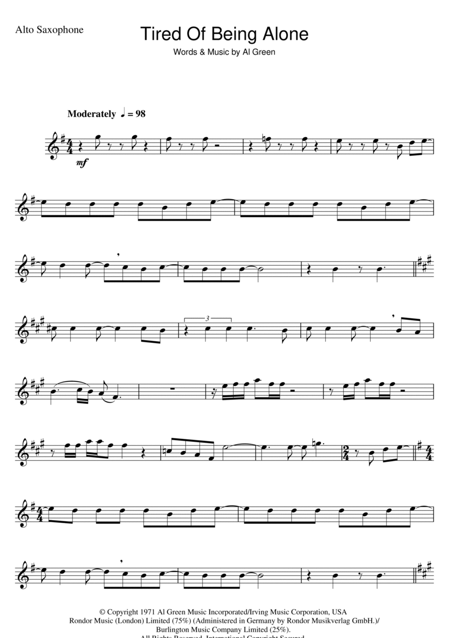 Tired Of Being Alone Piano scores gallery preview page 1