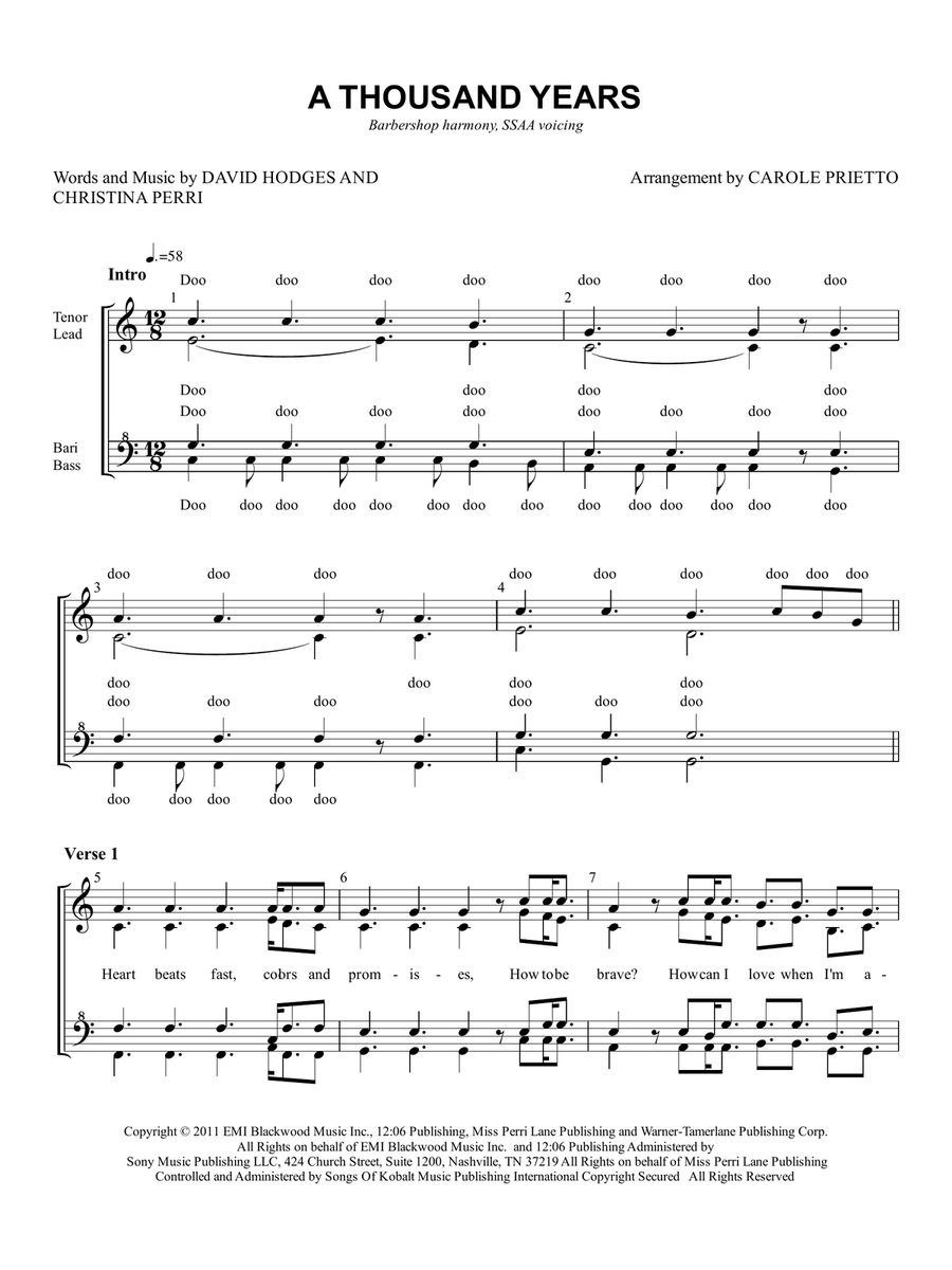 A Thousand Years SSAA scores gallery preview page 1