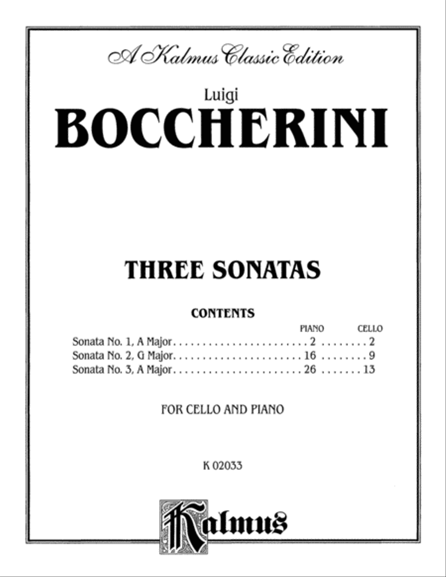 Three Sonatas for Cello and Piano