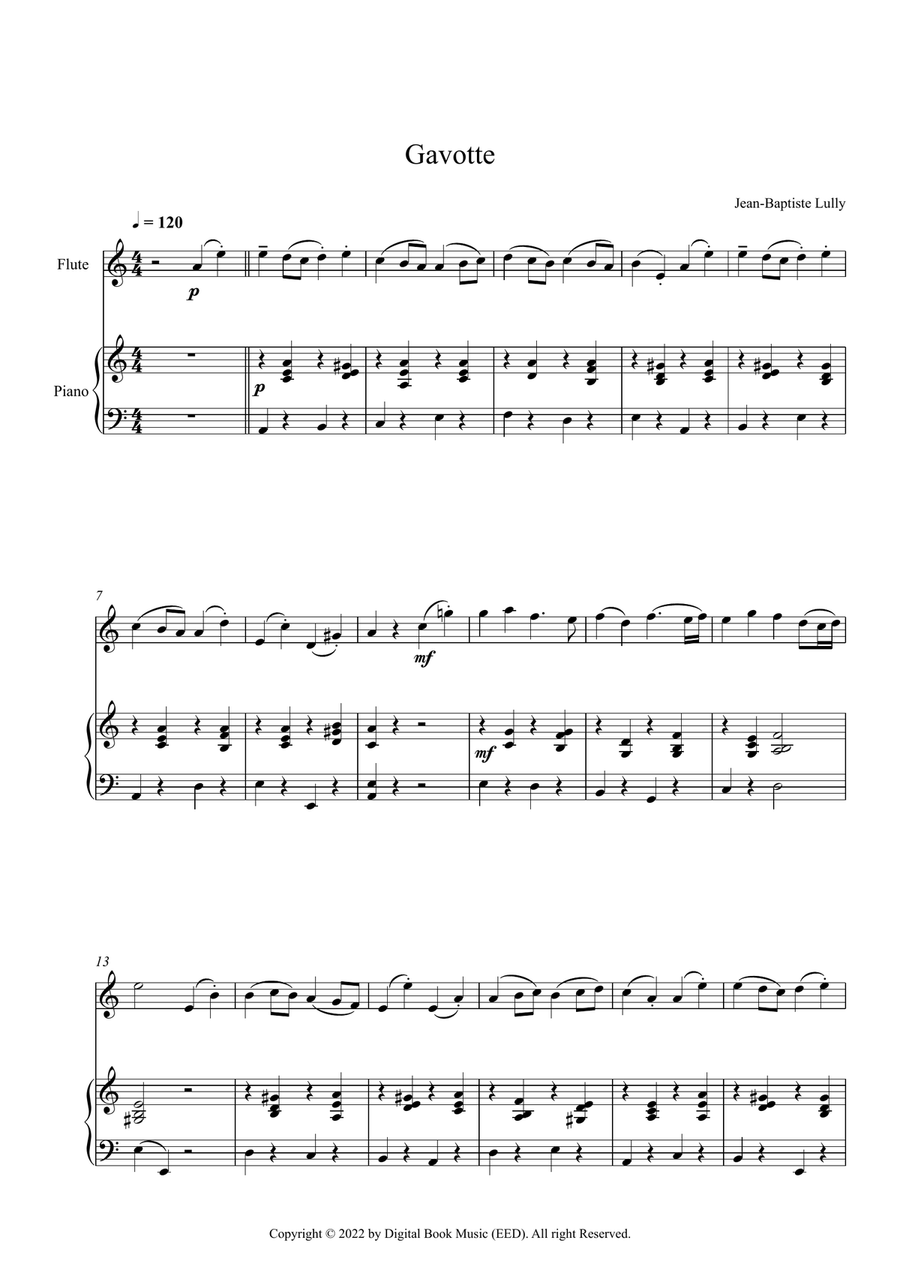 Gavotte - Jean-Baptiste Lully (Flute + Piano) Flute Solo scores gallery preview page 1