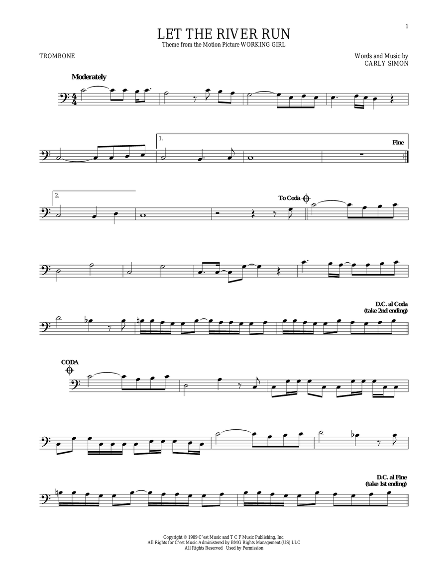 Let The River Run Trombone Solo scores gallery preview page 1