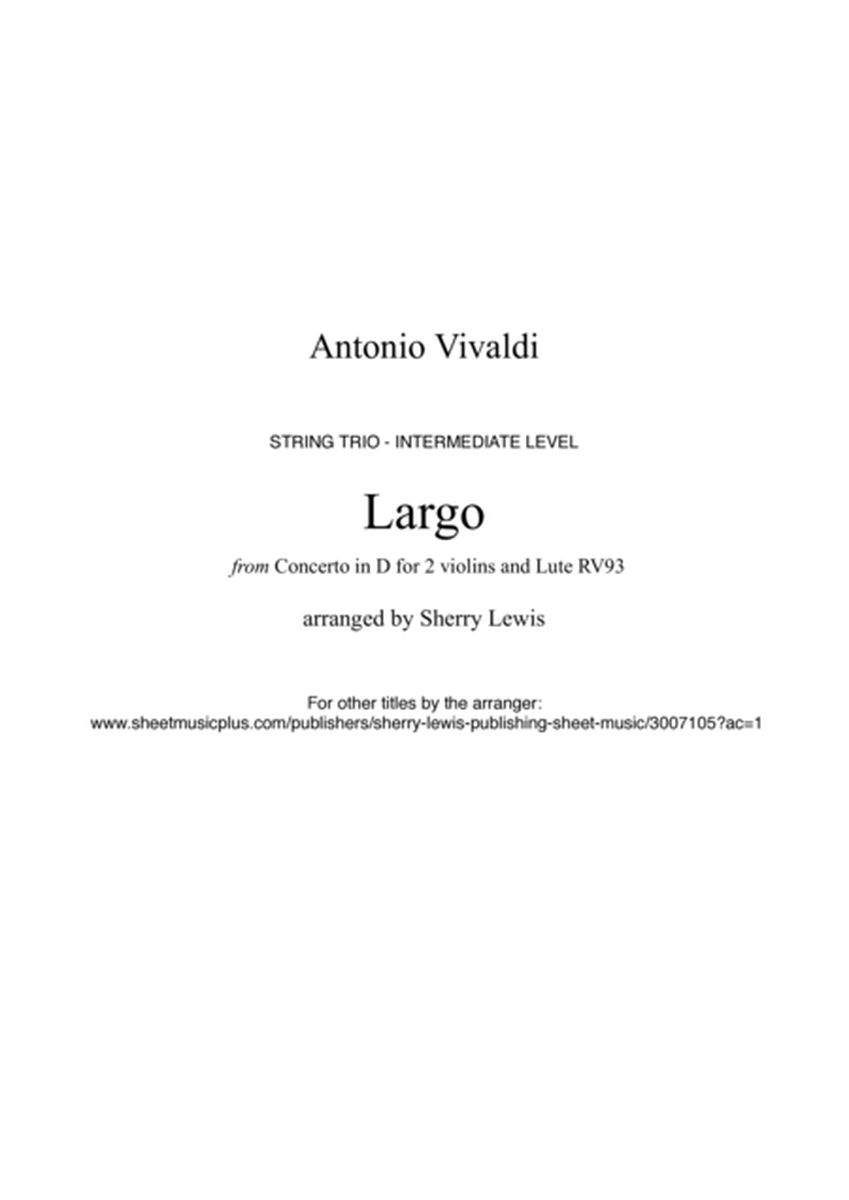 LARGO from Concerto in D for 2 Violins and Lute, RV93, String Trio, Intermediate Level for 2 violins image number null