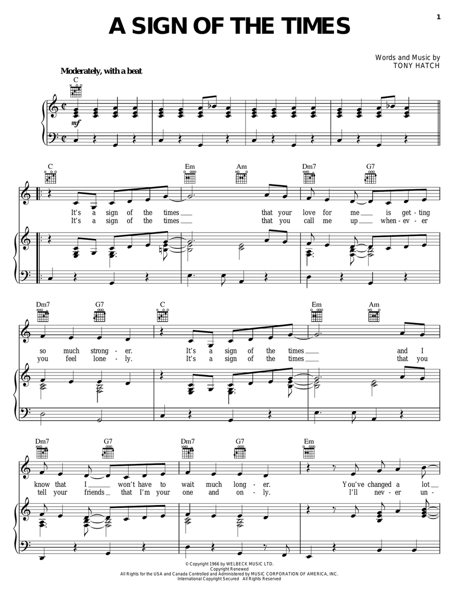 A Sign Of The Times Piano, Vocal, Guitar scores gallery preview page 1