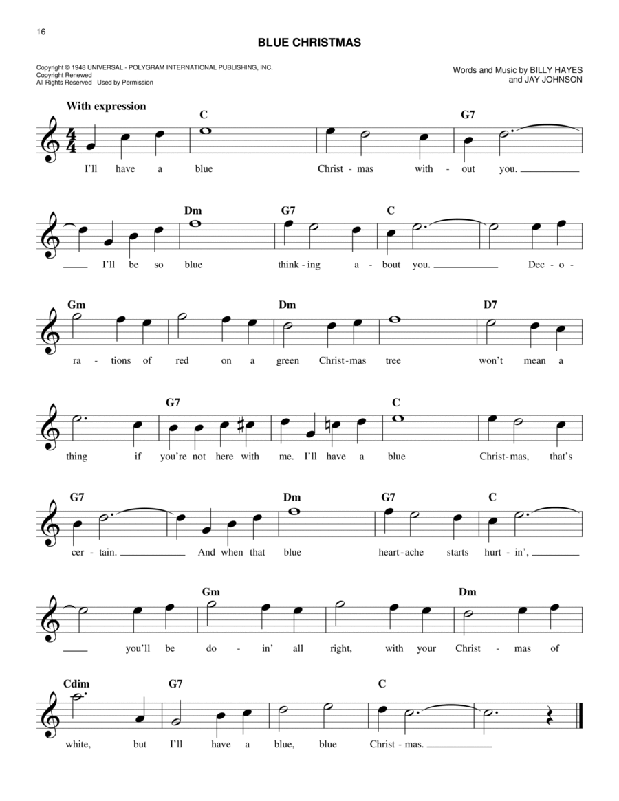 Blue Christmas Blue Christmas Piano scores gallery preview page 1