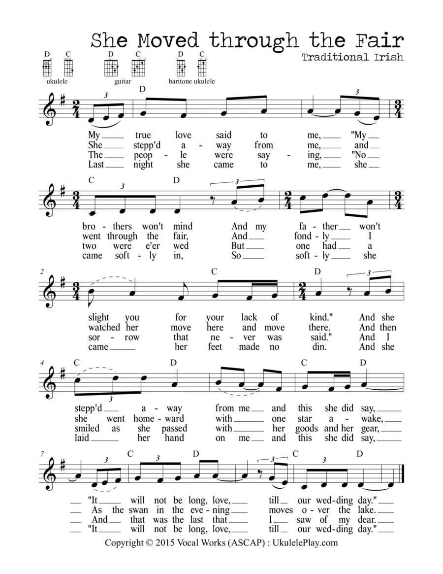 She Moved Through the Fair Ukulele scores gallery preview page 1