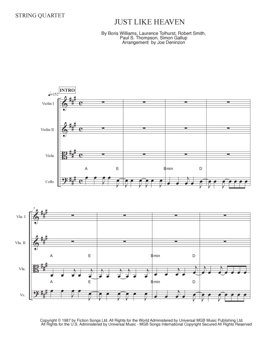 Just Like Heaven String Quartet scores gallery preview page 1