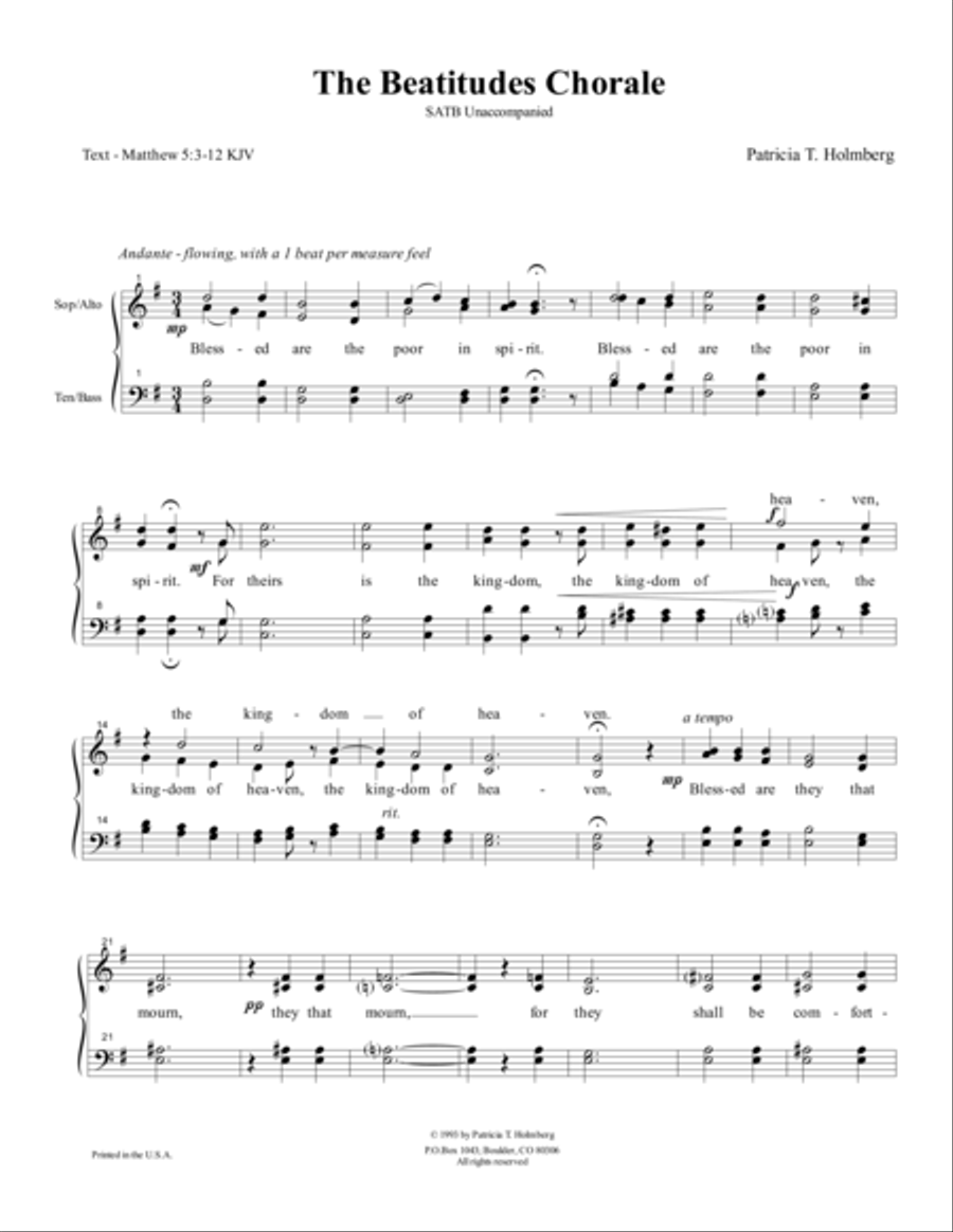 The Beatitudes Chorale 4-Part scores gallery preview page 1