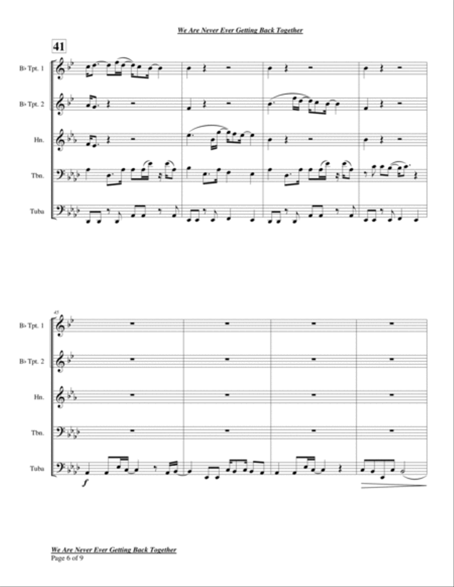 We Are Never Ever Getting Back Together Chamber Music scores gallery preview page 6