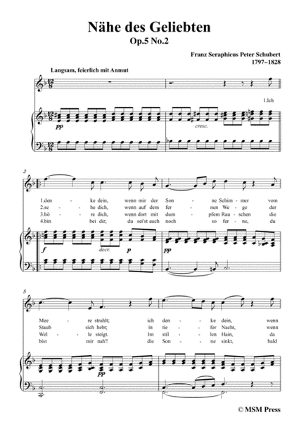Schubert-Nähe des Geliebten,Op.5 No.2,in F Major,for Voice&Piano image number null
