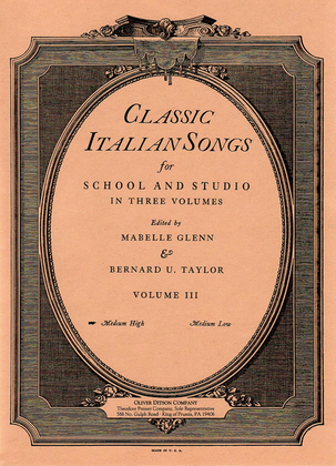 Classic Italian Songs, Vol. 3 Med-High