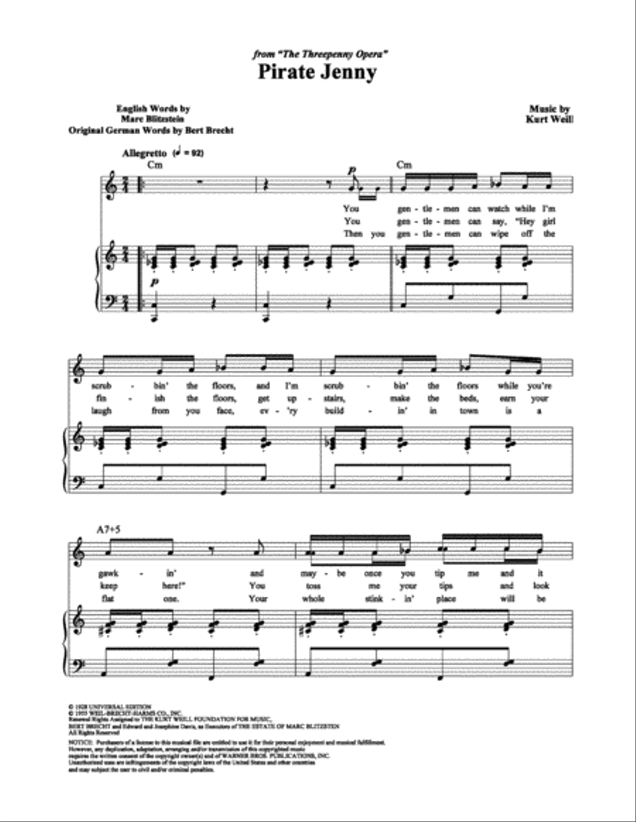 Pirate Jenny Piano, Vocal, Guitar scores gallery preview page 1