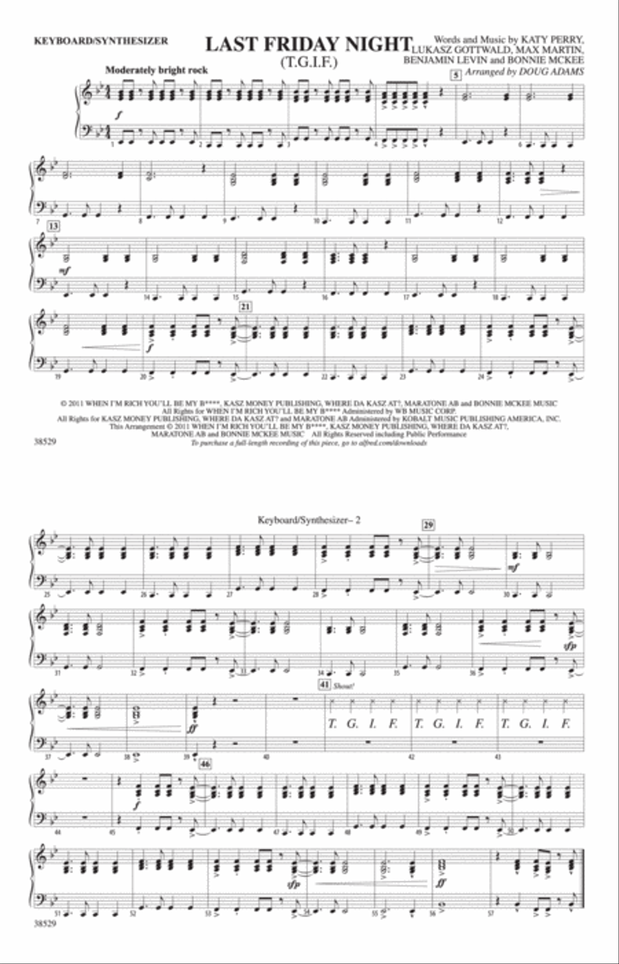Last Friday Night (T.G.I.F.): Keyboard/Synthesizer Marching Band scores gallery preview page 1