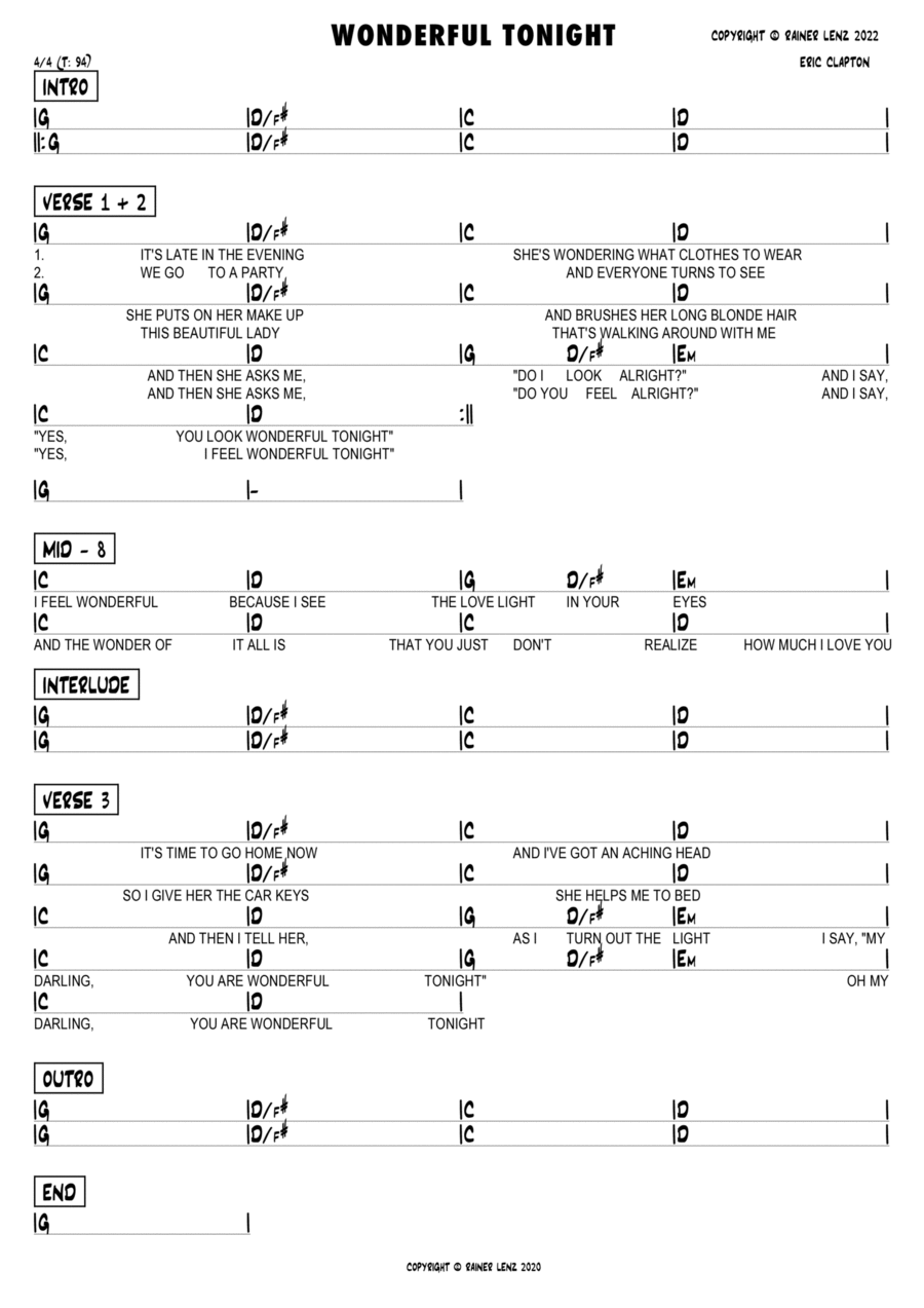 Wonderful Tonight Wonderful Tonight Piano scores gallery preview page 1