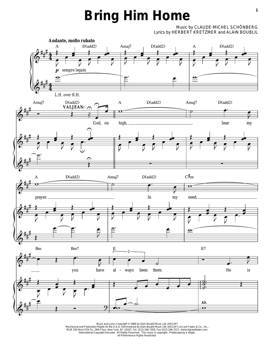 Bring Him Home (from Les Miserables) Piano, Vocal scores gallery preview page 1