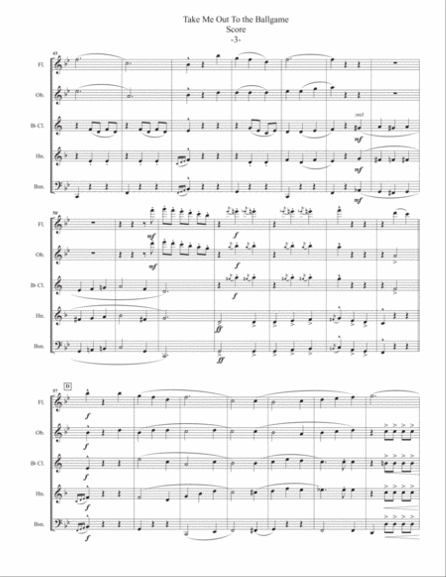 Take Me Out To The Ball Game for Woodwind Quintet Woodwind Quintet scores gallery preview page 3