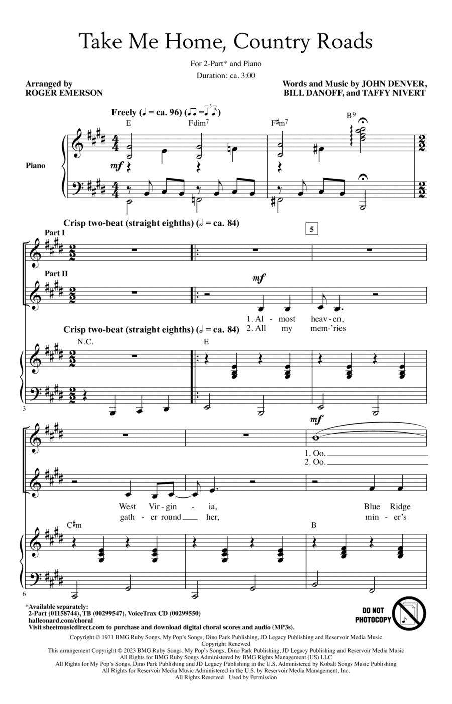 Take Me Home, Country Roads (arr. Roger Emerson) 2-Part scores gallery preview page 1