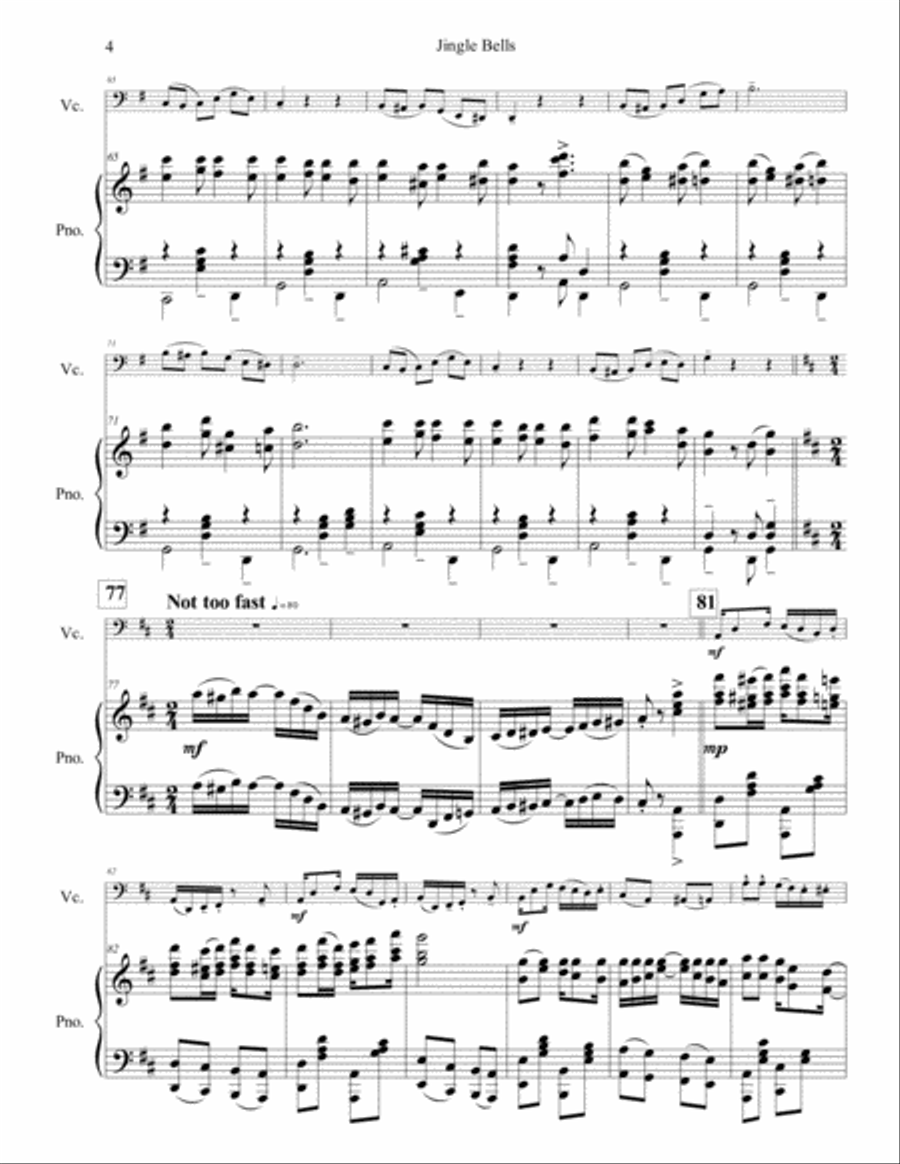 Jingle Bells for Solo Cello Piano scores gallery preview page 5