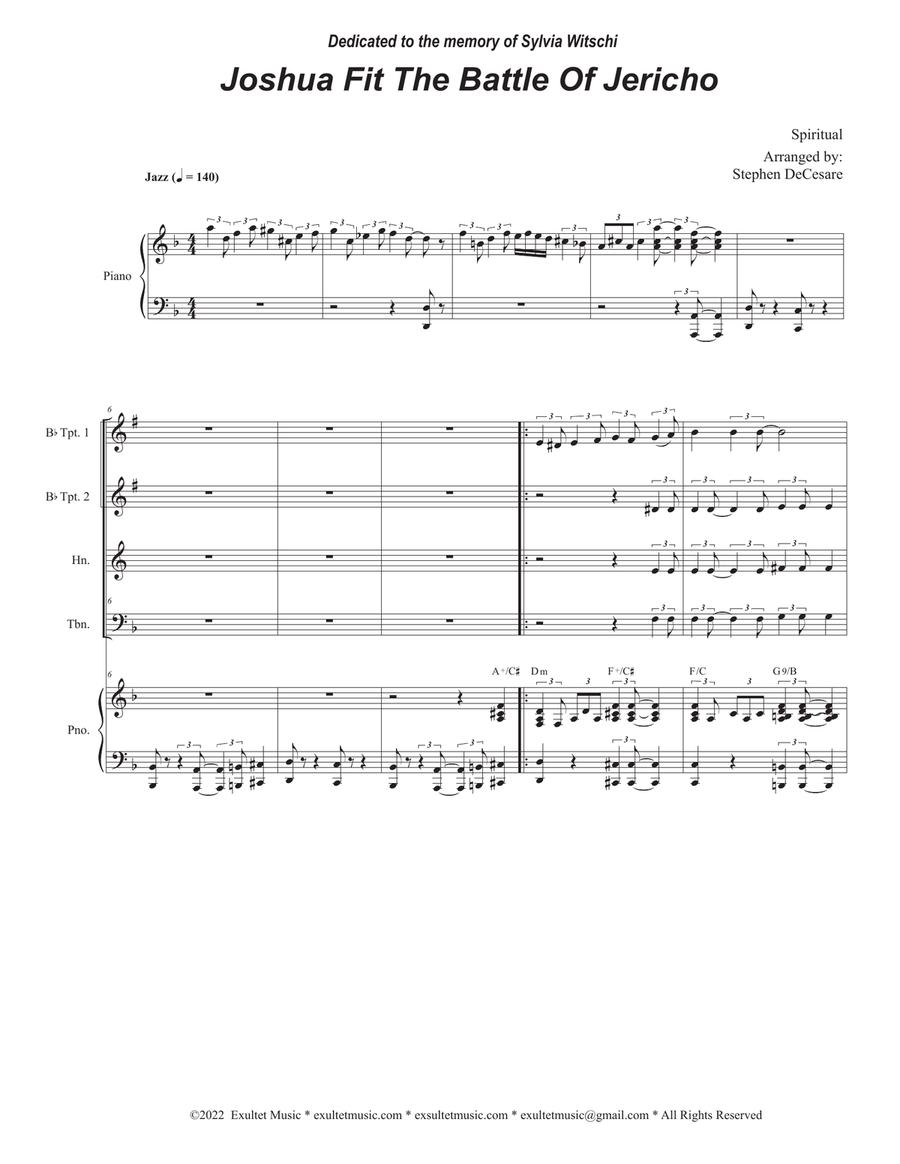 Joshua Fit The Battle of Jericho (Brass Quartet and Piano)