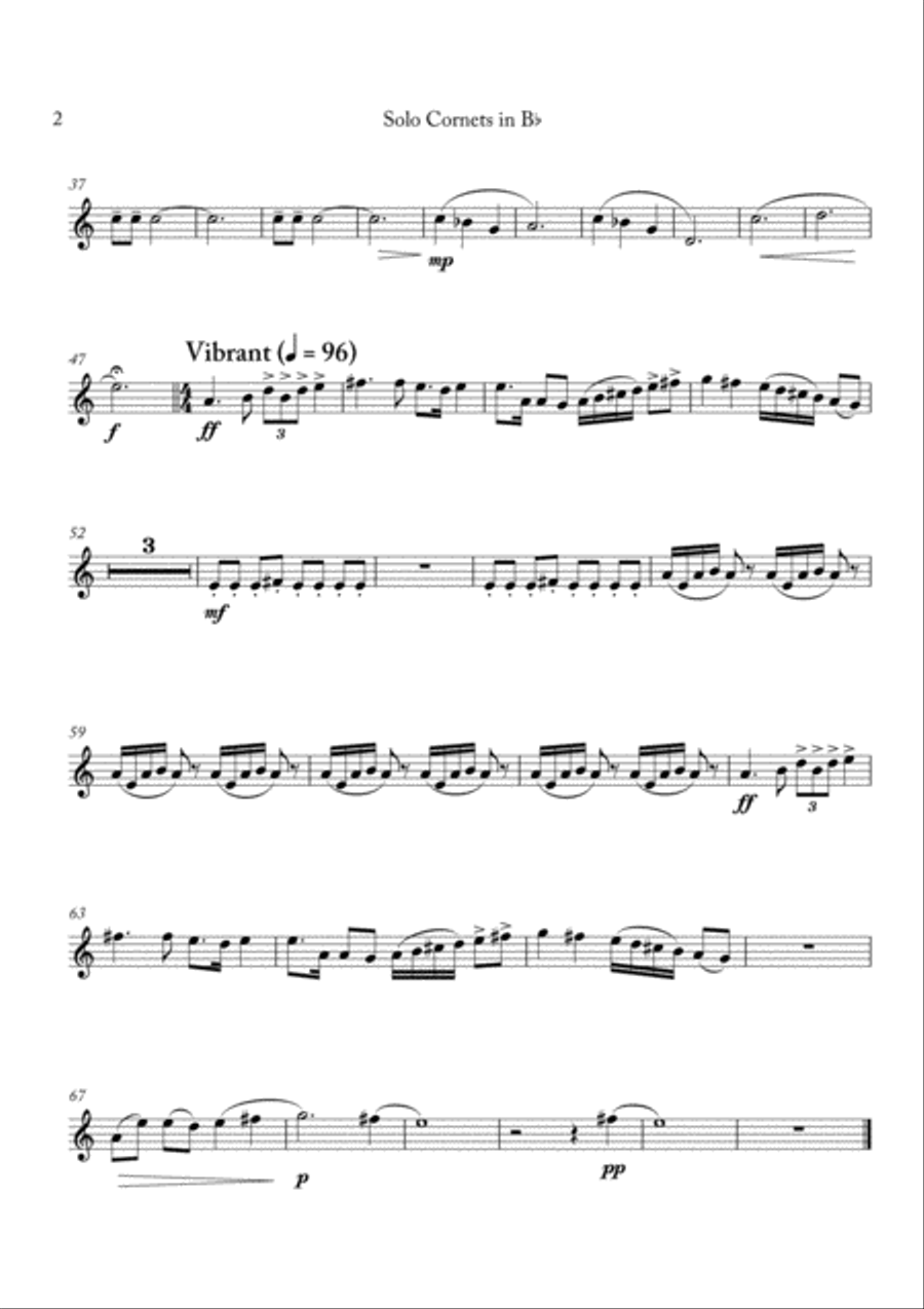 Carson Cooman: Pittsburgh Rhapsody (2008) for brass band, Solo Bb cornet part Brass Band scores gallery preview page 2