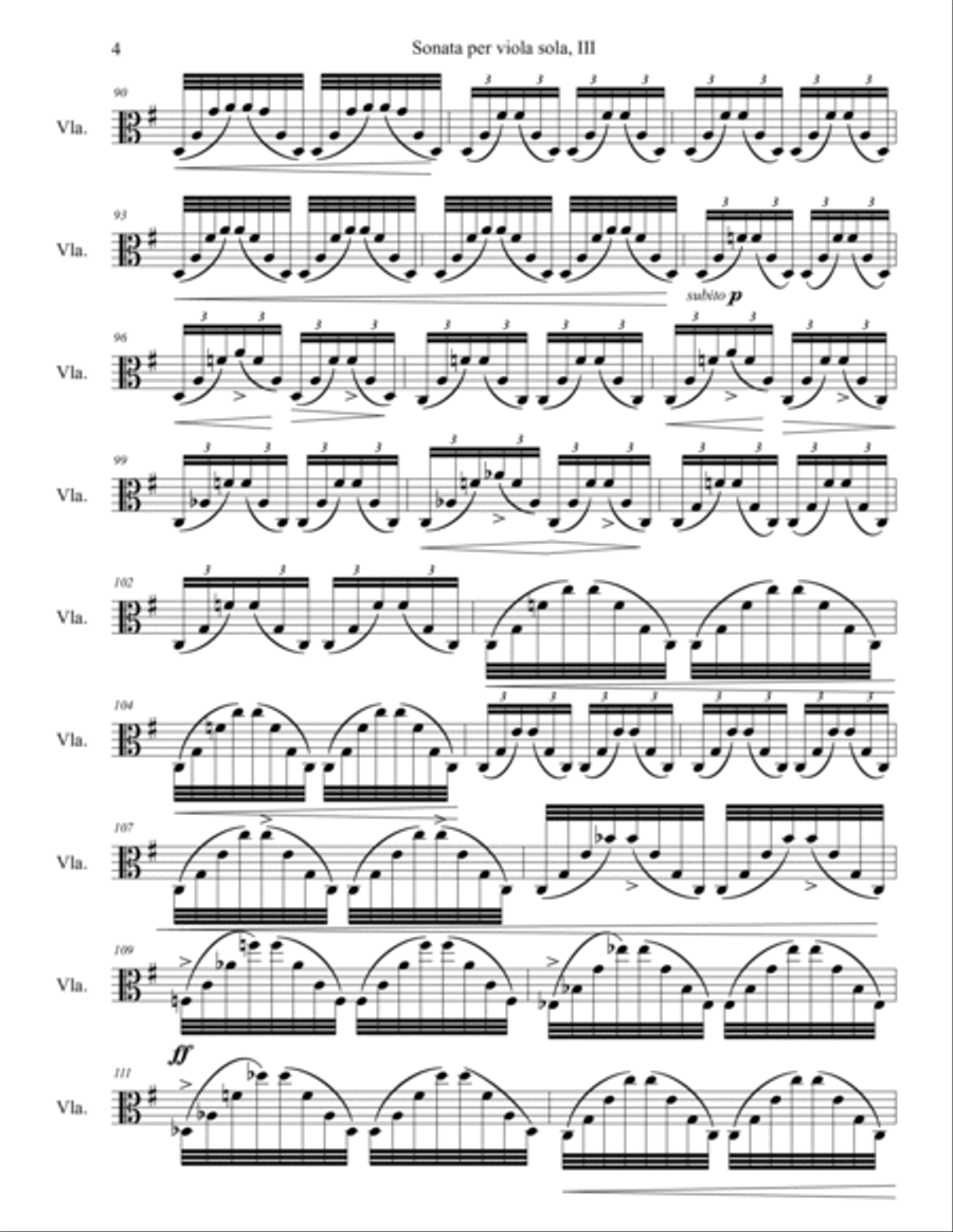 Sonata per viola sola, III: Tarantella-Fantasia Viola Solo scores gallery preview page 4