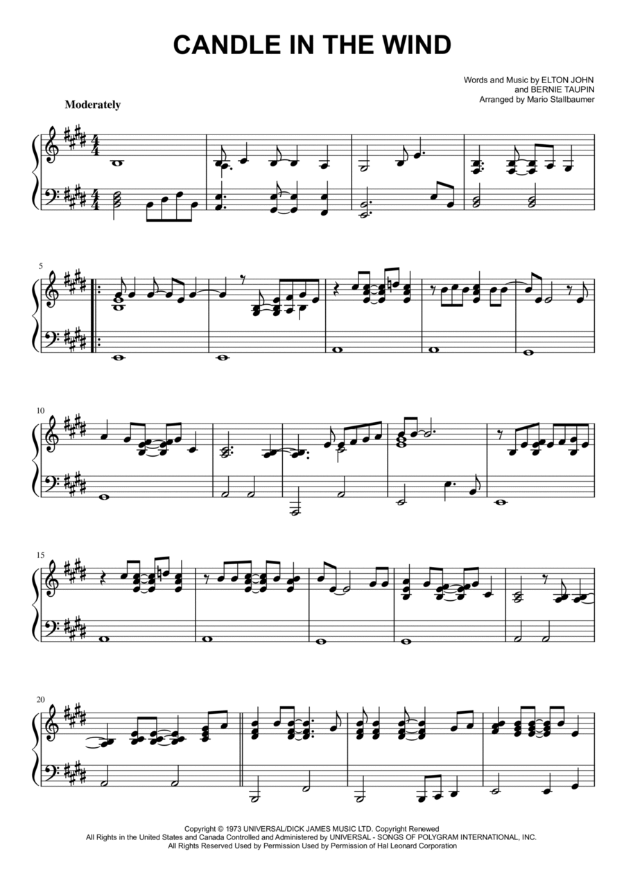 Candle In The Wind Piano Solo scores gallery preview page 1