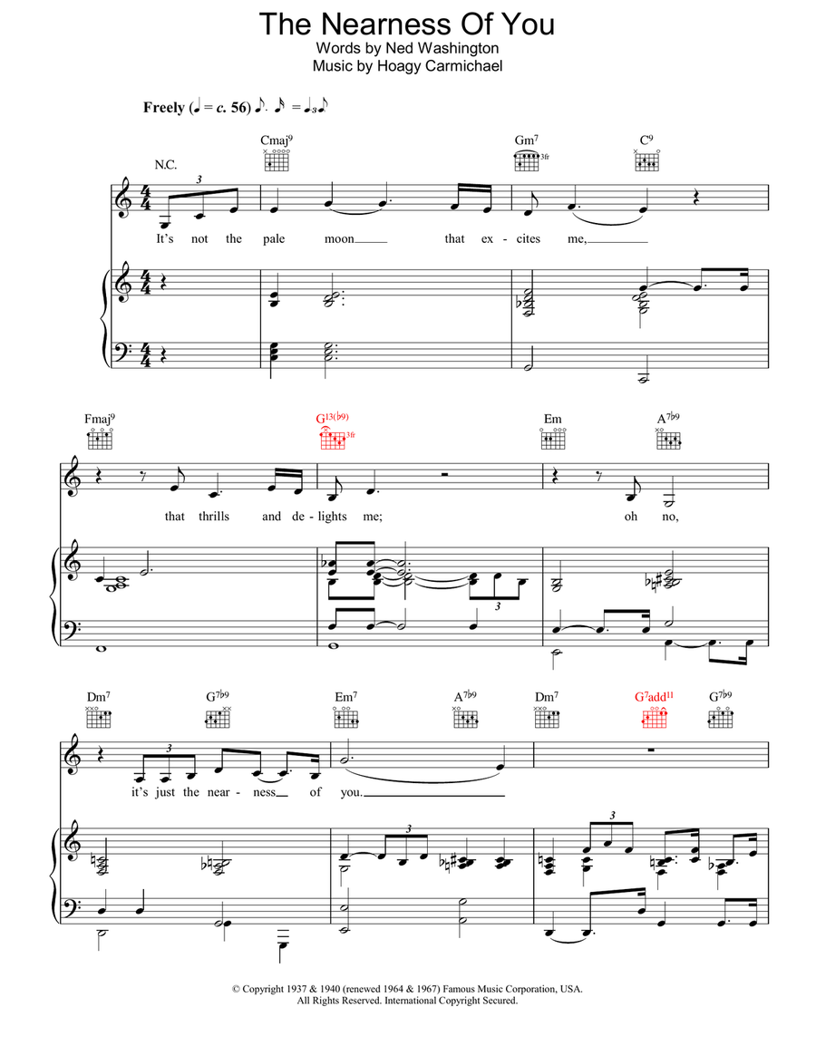 The Nearness Of You Piano, Vocal, Guitar scores gallery preview page 1