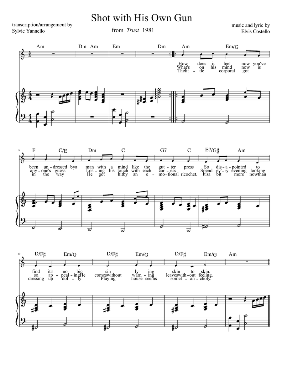 Shot With His Own Gun Piano, Vocal scores gallery preview page 1