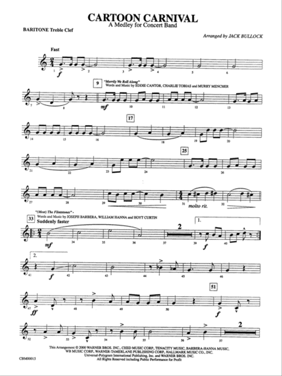 Cartoon Carnival (Medley): Baritone T.C. Concert Band scores gallery preview page 1