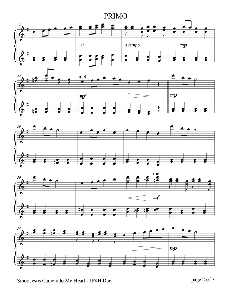 Since Jesus Came into My Heart (1 Piano, 4 Hands Duet) 1 Piano, 4-Hands scores gallery preview page 3