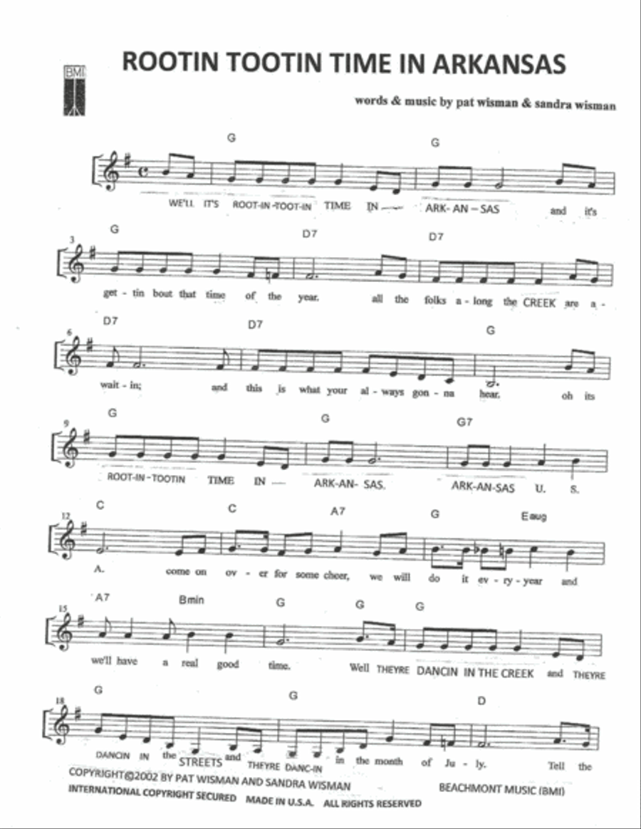 ROOTIN TOOTIN TIME IN ARKANSAS Voice scores gallery preview page 1