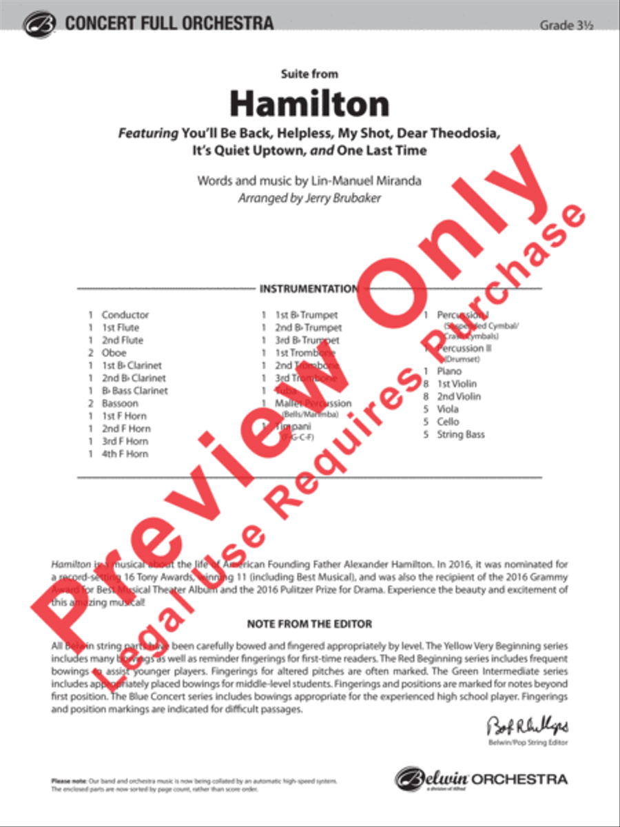 Hamilton, Suite from the Broadway Musical Full Orchestra scores gallery preview page 2