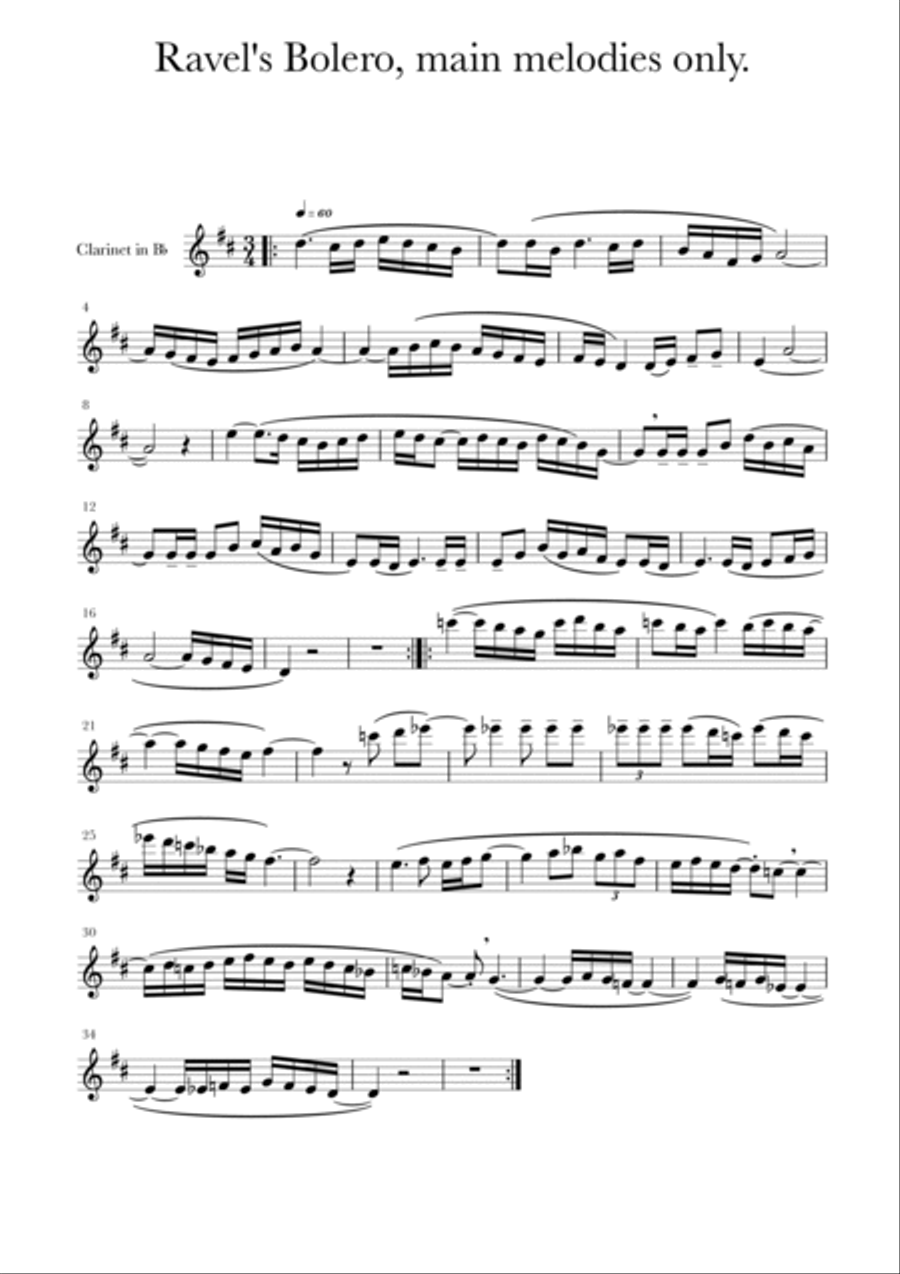 Ravel's Bolero, main melodies. Piano scores gallery preview page 3
