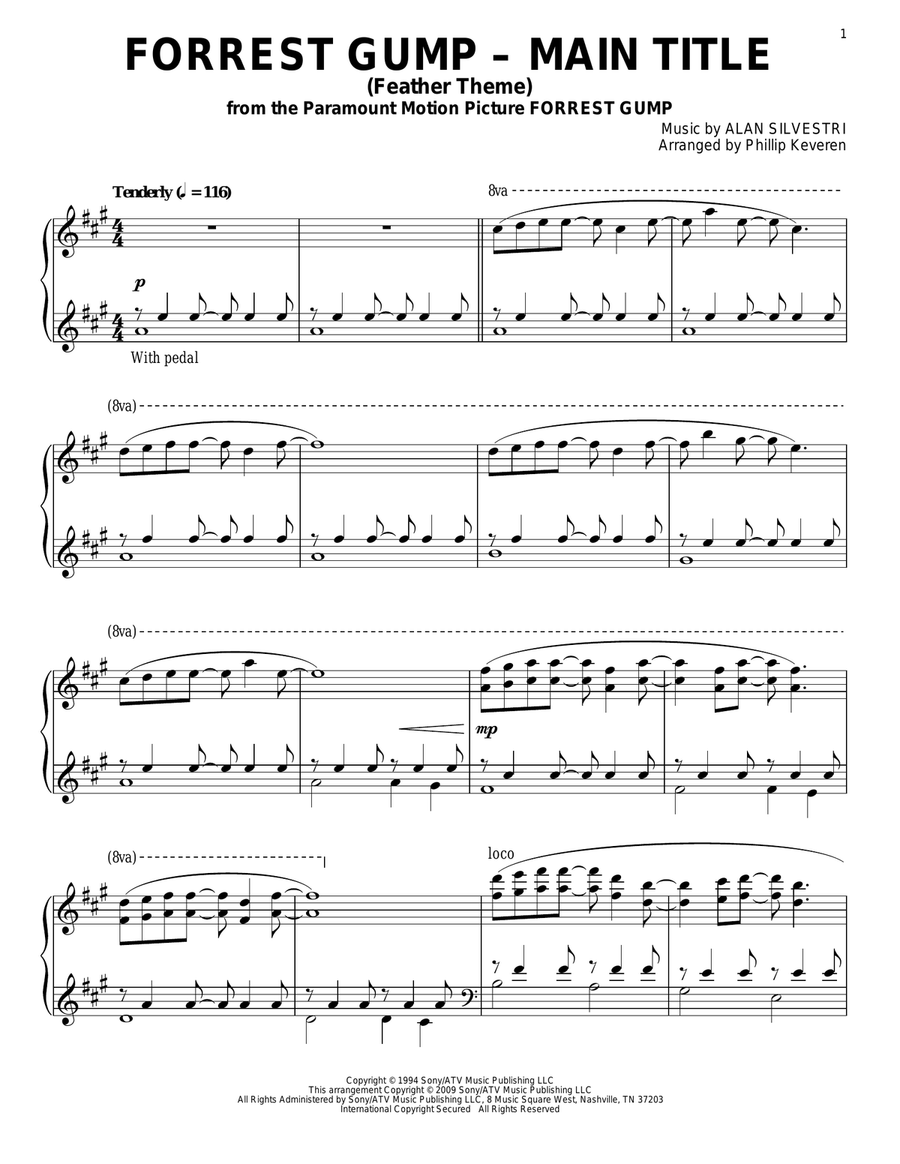 Forrest Gump - Main Title (Feather Theme) (arr. Phillip Keveren) Piano Solo scores gallery preview page 1
