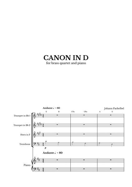 Canon in D for Brass Quartet and Piano with chords image number null