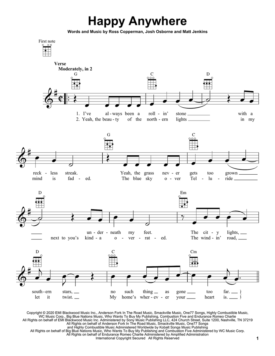 Happy Anywhere (feat. Gwen Stefani) Ukulele scores gallery preview page 1