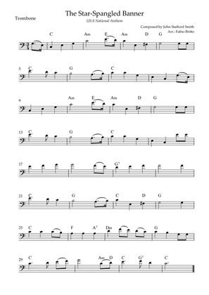 The Star Spangled Banner (USA National Anthem) for Trombone Solo with Chords (C Major)